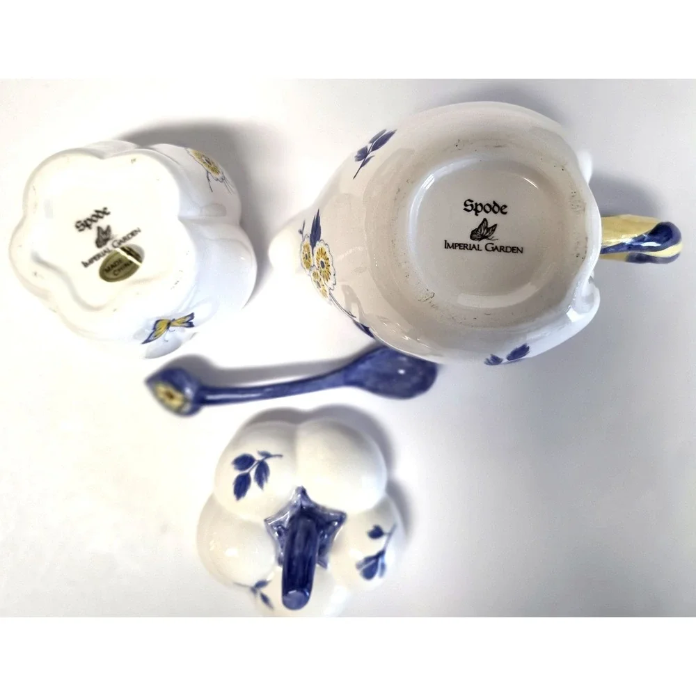 Spode Imperial Garden Completer Set Sugar & Creamer Set Porcelain Lid & Spoon